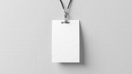 Lanyard ID badge mockup showing a blank white card on a gray background, emphasizing a clean, professional look.