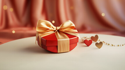 Red gift box wrapped with a gold ribbon For a special day or celebration.