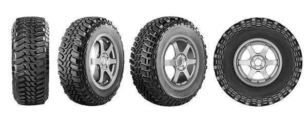 car tire , offroad tire and wheel set photo isolated on white background.