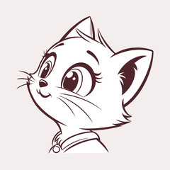 Cute Kitten Face Minimalist Logo with Big Eyes Vector Illustration Art
