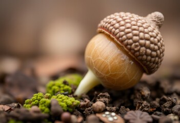 Acorn sprouting Time lapse style close up of an acorn cracking o