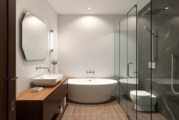 Contemporary Bathroom with a Glass Shower Minimalist design with
