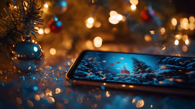 Christmas Eve Snowy Scene on Smartphone Screen - Powered by Adobe