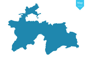 Abstract - High Detailed blue Map of Tajikistan isolated on white background. for your web site design map logo, app, Travel. Vector illustration eps10.	
