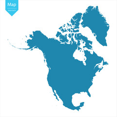 Abstract - High Detailed blue Map of North America isolated on white background. for your web site design map logo, app, Travel. Vector illustration eps10.	
