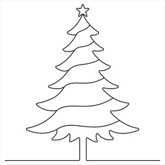 Continuous single line art drawing of Christmas tree outline design vector illustration