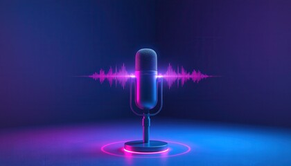 Futuristic Microphone with Holographic Sound Waves