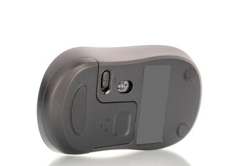 One wireless computer mouse, macro, isolated on white background.	