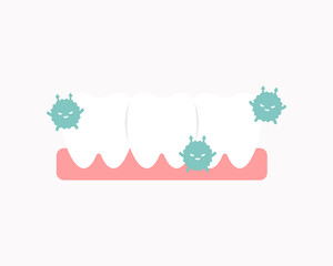 Sick bacteria teeth icon. Healthcare, dental, medicine, treatment, hygiene, oral care concepts. Flat vector design isolated illustration.