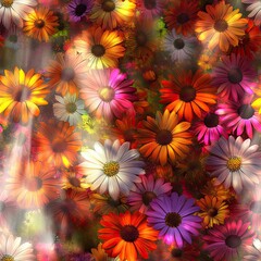 Fototapeta premium Vibrant Multicolored Daisies in a Sunny Garden