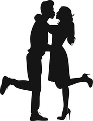 Couple holding hands, man and woman dating, vector silhouette. People in love