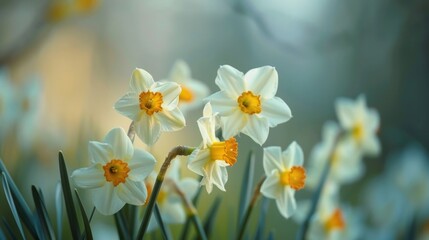 Narcissus Flower. Springtime Yellow Daffodils Blossoming in Nature