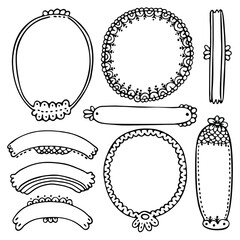 Set of hand-drawn doodle black frames and elements for bullet journal, notebook, scrapbook, planner or diary 