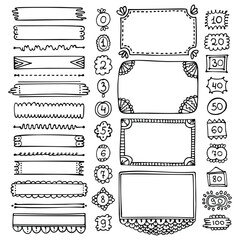 Set of hand-drawn doodle black frames and elements for bullet journal, notebook, scrapbook, planner or diary 