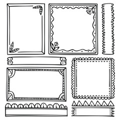 Set of hand-drawn doodle black frames and elements for bullet journal, notebook, scrapbook, planner or diary 