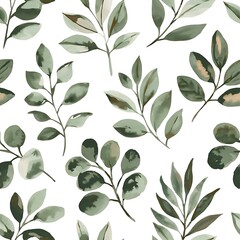 Elegant Watercolor Green Leaf Pattern Perfect for Backgrounds, Fabrics & Wallpapers