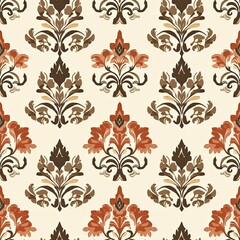 Seamless Pattern with Brown and Orange Floral Motifs on a Cream Background
