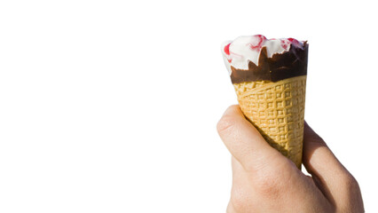 Ice cream in hand on transparent png background.