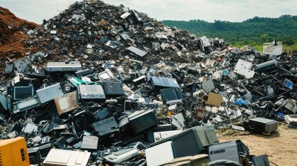 A massive pile of discarded electronics and e-waste.
