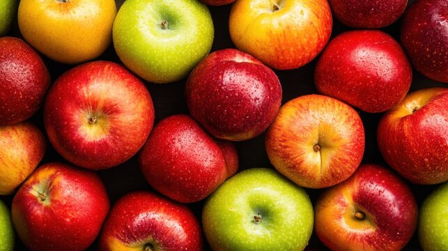 Fresh and vibrant assortment of apples showcasing red and green varieties for healthy eating