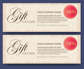 Gift voucher template with flourish beauty spa design. Set of elegant voucher with fashion line art pattern