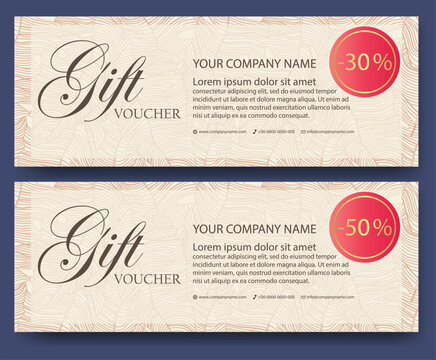 Gift voucher template with flourish beauty spa design. Set of elegant voucher with fashion line art pattern