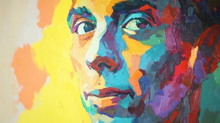 Vibrant abstract portrait painting in bold colors for art lovers and creative spaces