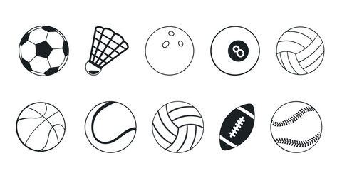 Fototapeta premium Monochrome Icons Set of Different Sport Balls