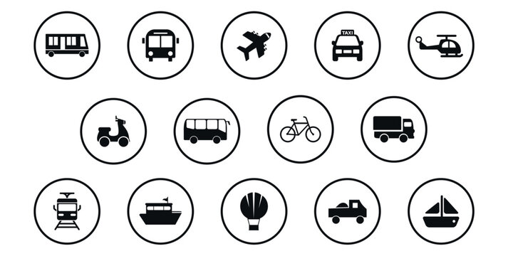 Large Set of Simple Transportation Icons in circles for Web Design