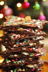 Loaded Christmas Tree Bark Holiday chocolate bark with colorful sprinkles - perfect for christmas celebration and festive gifting
