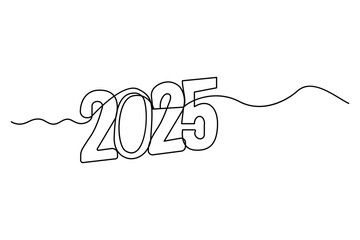 2025 one continuous line drawing element New Year design isolated on white background. Vector illustration