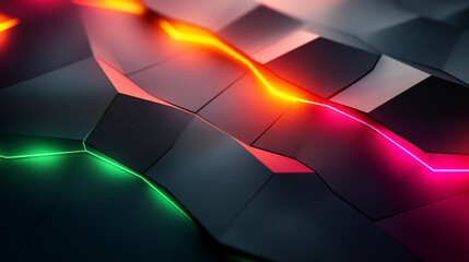 Modern Dark angled block metallic with luminous lines and highlights background, Generative AI