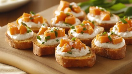 Delicious pumpkin bruschetta with cream cheese and herbs for autumn gatherings