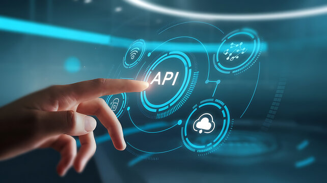 API interface, Application programming interface, Businessmen Interacting with a Futuristic API Interface, business technology, API integration