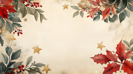 Christmas Botanical Background with Golden Accents