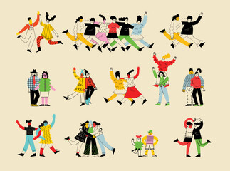 Best friends and big family concept illustration. Vector illustration of multicultural people and multicultural friendship. Happy friendship day.
