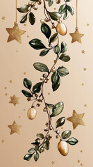 Christmas Botanical Background with Golden Accents