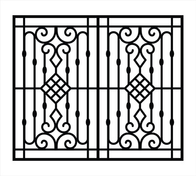 Iron steel window grill design silhouette vector
