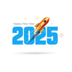 Graph with new year 2025 and rocket arrow icon. Grand growth of business- vision, goals, target, and success concept.
