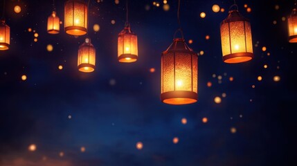 Glowing lanterns against a night sky for festive decoration and celebration St. Martin's Day.