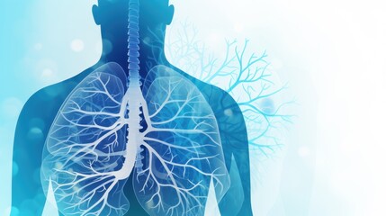Human respiratory system anatomy with lungs and bronchi visualized in blue World COPD Day