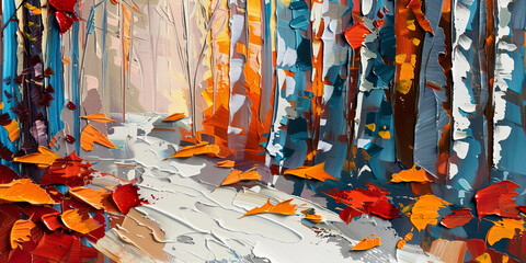 Fototapeta premium Colorful Abstract Forest Path with Autumn Leaves Art