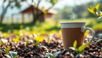 Brewing coffee scene outdoor garden photography nature close-up aroma and relaxation