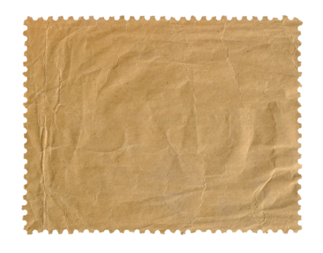 crumpled old paper paper blank postage stamp with empty design space on transparent background	