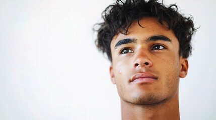 Naklejka premium Young Man with Curly Hair Against White Background