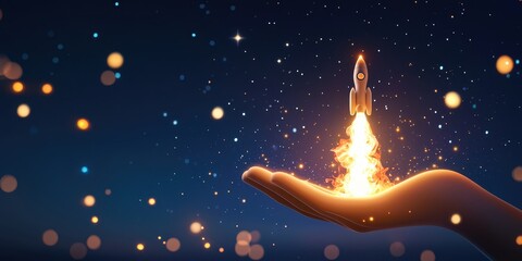 Launch your dreams a hand supports a rocket igniting the path to success and innovation