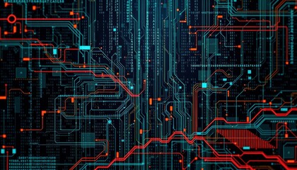 Digital circuit design abstract background graphic visualization technology environment close-up view data flow concept