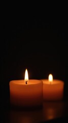 Two Lit Candles on Dark Background Romantic Evening Calm Peaceful Mood