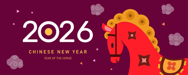 Happy Chinese New Year 2026, Year of the horse Chinese zodiac signs, New Year banners, posters, newsletters. 2026 Lunar new year vertical background, banner, social media story template.
