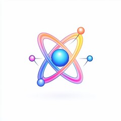 Stylized atomic model with colorful orbits, isolated on a white background.